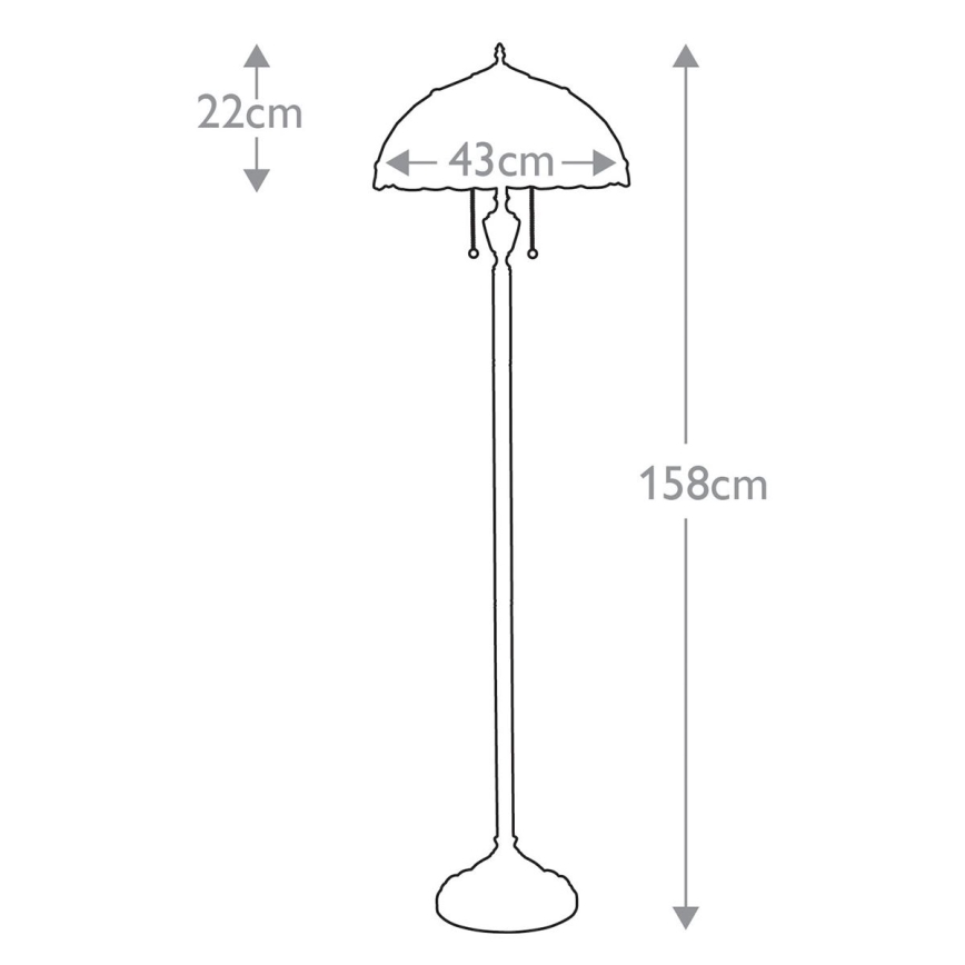 Stojacia lampa s tienidlom pripomínajúcim tvar misy, vysoká 158 cm, s priemerom tienidla 43 cm a výškou 22 cm. Lampa má stĺpik a rozširujúcu sa podstavu.