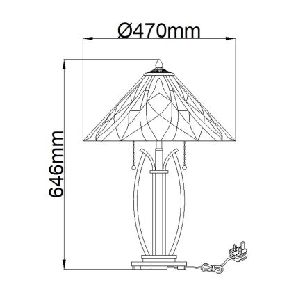 Stolová lampa s tienidlom tvaru kužeľa stojí na štíhlom kovovom podstavci. Rozmery: Ø470mm x 646mm. Kábel s britskou zástrčkou.