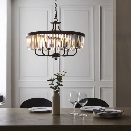 Endon 100711 - Luster na reťazi CHESTERFIELD 6xE14/6W/230V priemer 55 cm čierna
