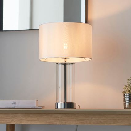 Endon 102674 - Stmievateľná stolná lampa LESSINA 1xE27/10W/230V lesklý chróm/biela