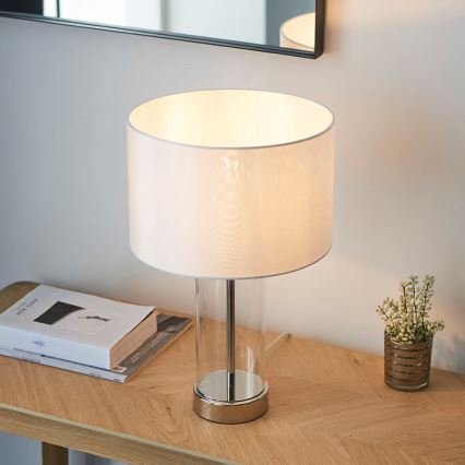 Endon 102674 - Stmievateľná stolná lampa LESSINA 1xE27/10W/230V lesklý chróm/biela