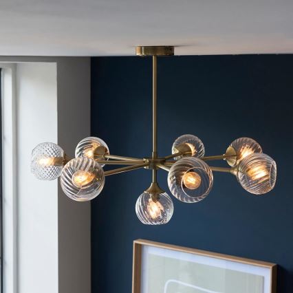 Endon 103172 - Luster na tyči ALLEGRA 8xE14/7W/230V mosadz/číra