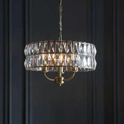 Endon 106243 - Závesný luster CLIFTON na reťazi 3xE14/6W/230V, priemer 38,5 cm, mosadz/číre