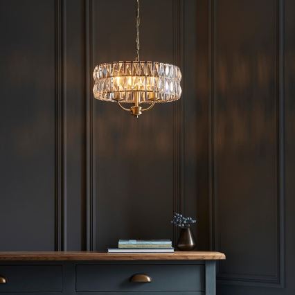 Endon 106243 - Závesný luster CLIFTON na reťazi 3xE14/6W/230V, priemer 38,5 cm, mosadz/číre