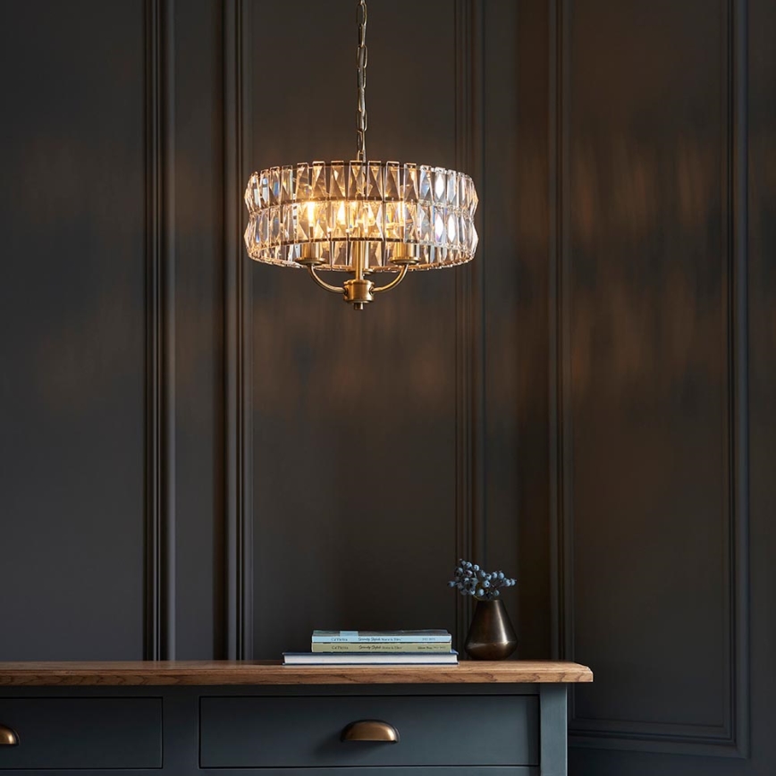 Endon 106243 - Závesný luster CLIFTON na reťazi 3xE14/6W/230V, priemer 38,5 cm, mosadz/číre