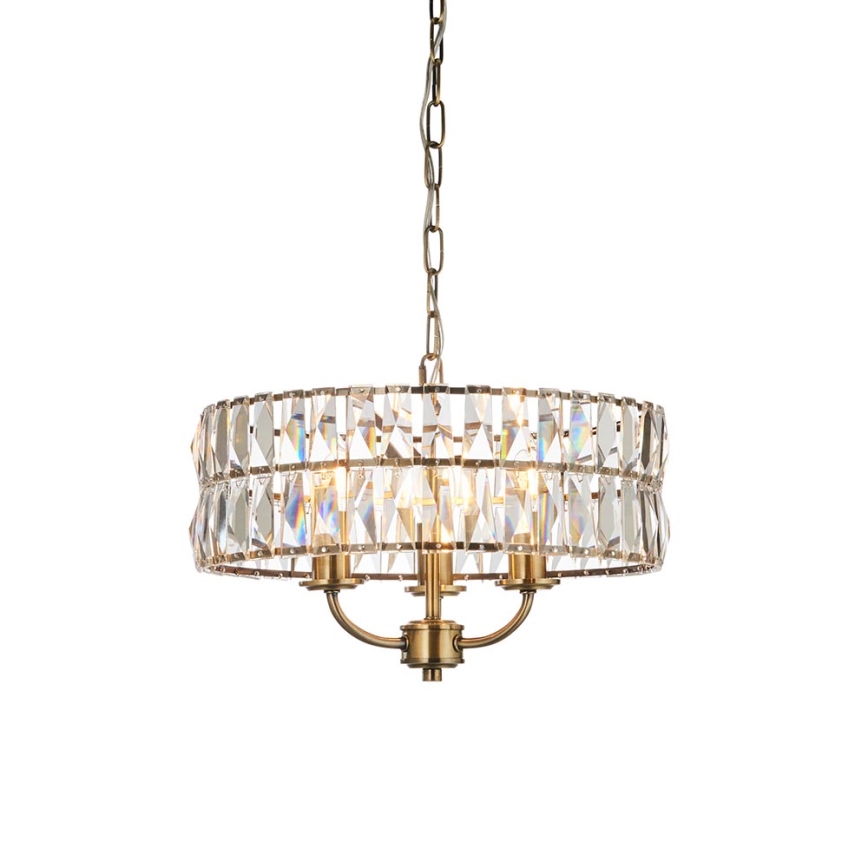 Endon 106243 - Závesný luster CLIFTON na reťazi 3xE14/6W/230V, priemer 38,5 cm, mosadz/číre