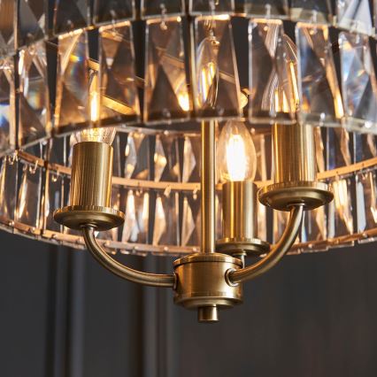 Endon 106243 - Závesný luster CLIFTON na reťazi 3xE14/6W/230V, priemer 38,5 cm, mosadz/číre