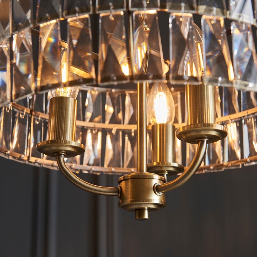 Endon 106243 - Závesný luster CLIFTON na reťazi 3xE14/6W/230V, priemer 38,5 cm, mosadz/číre