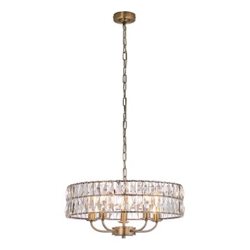 Endon 106244 - Luster na reťazi CLIFTON 5xE14/6W/230V mosadz/číre sklo