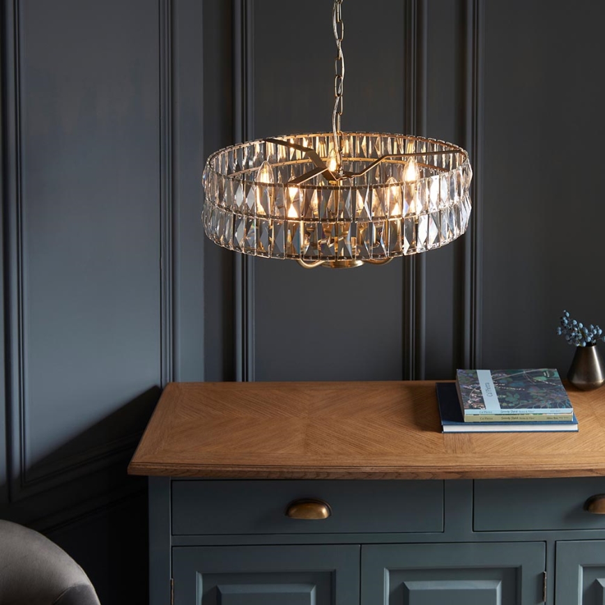 Endon 106244 - Luster na reťazi CLIFTON 5xE14/6W/230V mosadz/číre sklo
