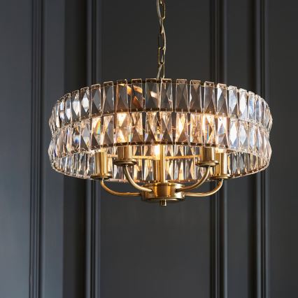 Endon 106244 - Luster na reťazi CLIFTON 5xE14/6W/230V mosadz/číre sklo