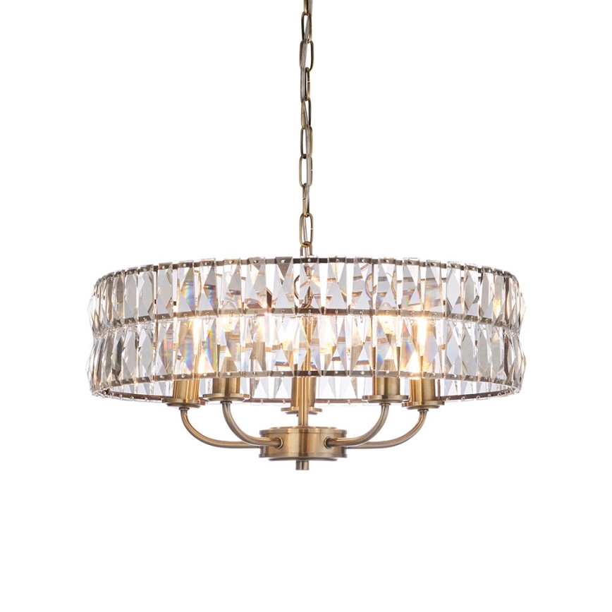 Endon 106244 - Luster na reťazi CLIFTON 5xE14/6W/230V mosadz/číre sklo