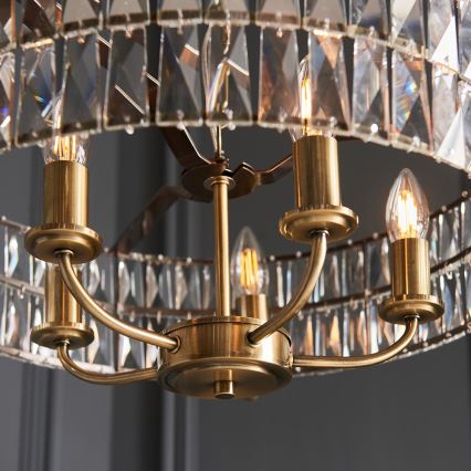 Endon 106244 - Luster na reťazi CLIFTON 5xE14/6W/230V mosadz/číre sklo