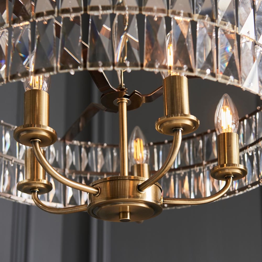 Endon 106244 - Luster na reťazi CLIFTON 5xE14/6W/230V mosadz/číre sklo