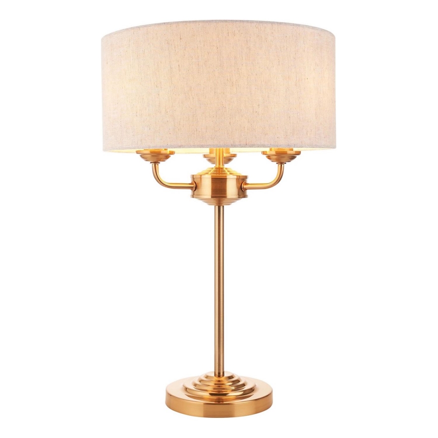 Endon 110721 - Stolná lampa HIGHCLERE 3xE14/18W/230V béžová/mosadz