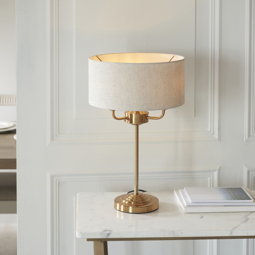 Endon 110721 - Stolná lampa HIGHCLERE 3xE14/18W/230V béžová/mosadz