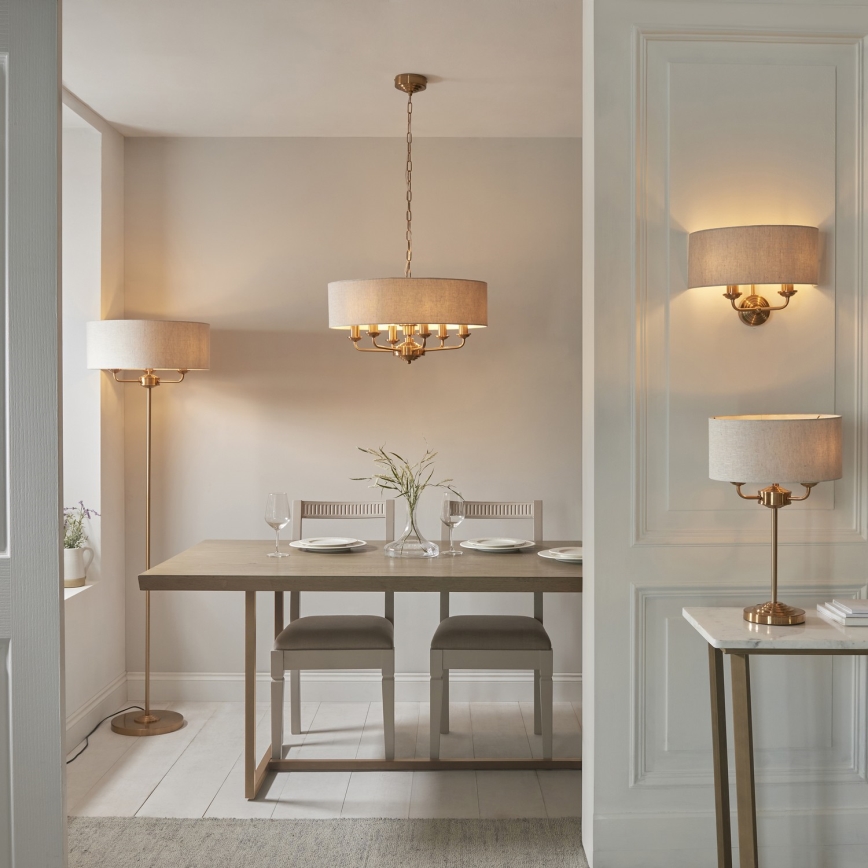 Endon 110721 - Stolná lampa HIGHCLERE 3xE14/18W/230V béžová/mosadz