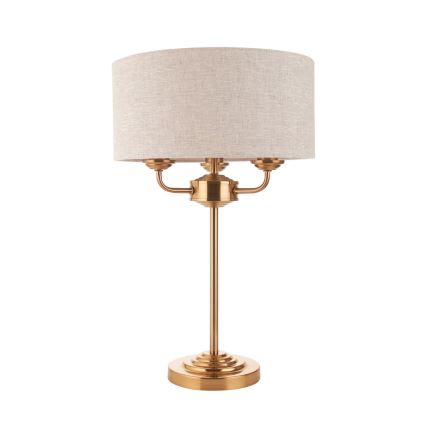 Endon 110721 - Stolná lampa HIGHCLERE 3xE14/18W/230V béžová/mosadz
