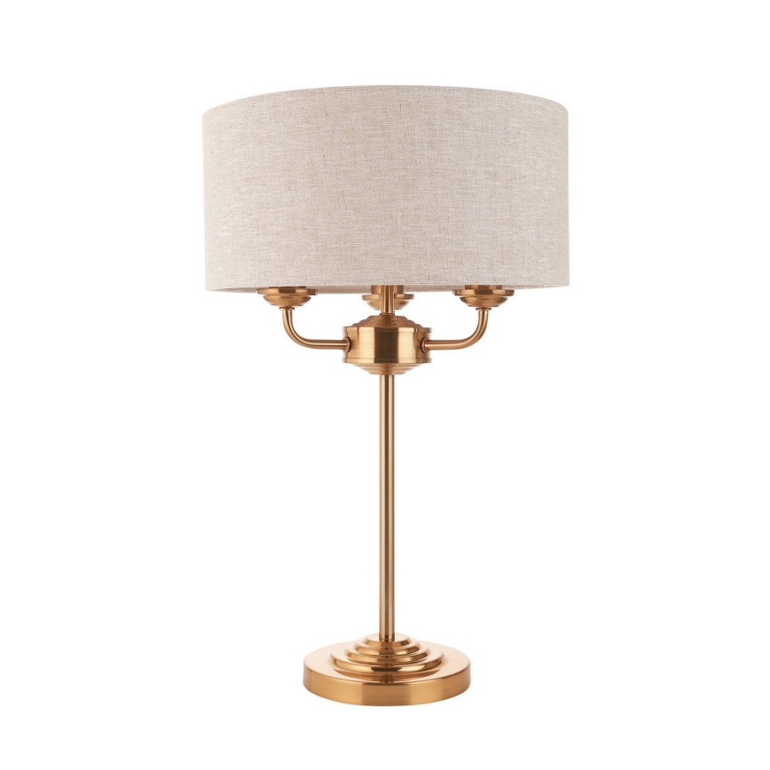 Endon 110721 - Stolná lampa HIGHCLERE 3xE14/18W/230V béžová/mosadz