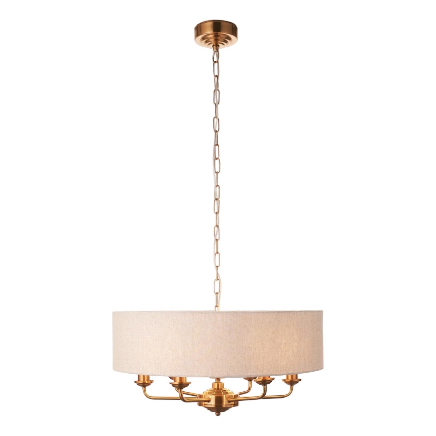 Endon 110722 - Závesný luster HIGHCLERE na reťazi 6xE14/40W/230V, béžová/mosadz, priemer 55 cm