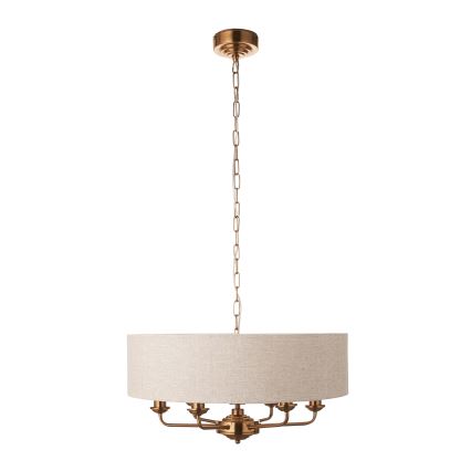 Endon 110722 - Závesný luster HIGHCLERE na reťazi 6xE14/40W/230V, béžová/mosadz, priemer 55 cm