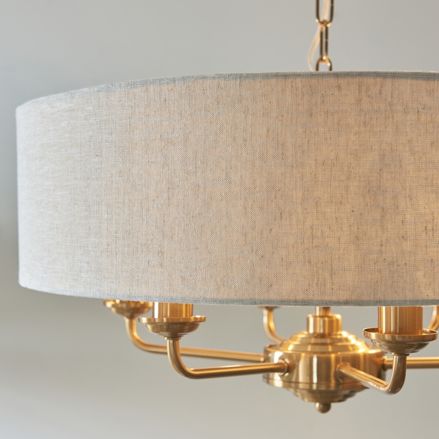 Endon 110722 - Závesný luster HIGHCLERE na reťazi 6xE14/40W/230V, béžová/mosadz, priemer 55 cm