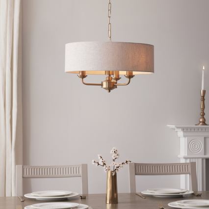 Endon 110723 - Luster na reťazi HIGHCLERE 3xE14/40W/230V béžová/mosadz