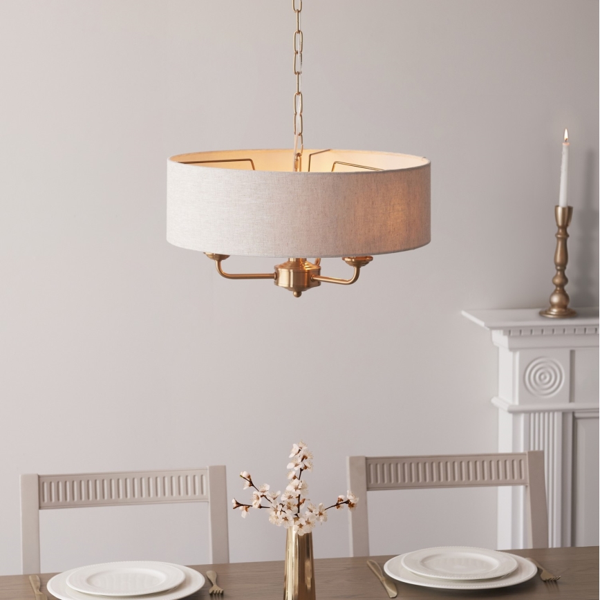 Endon 110723 - Luster na reťazi HIGHCLERE 3xE14/40W/230V béžová/mosadz