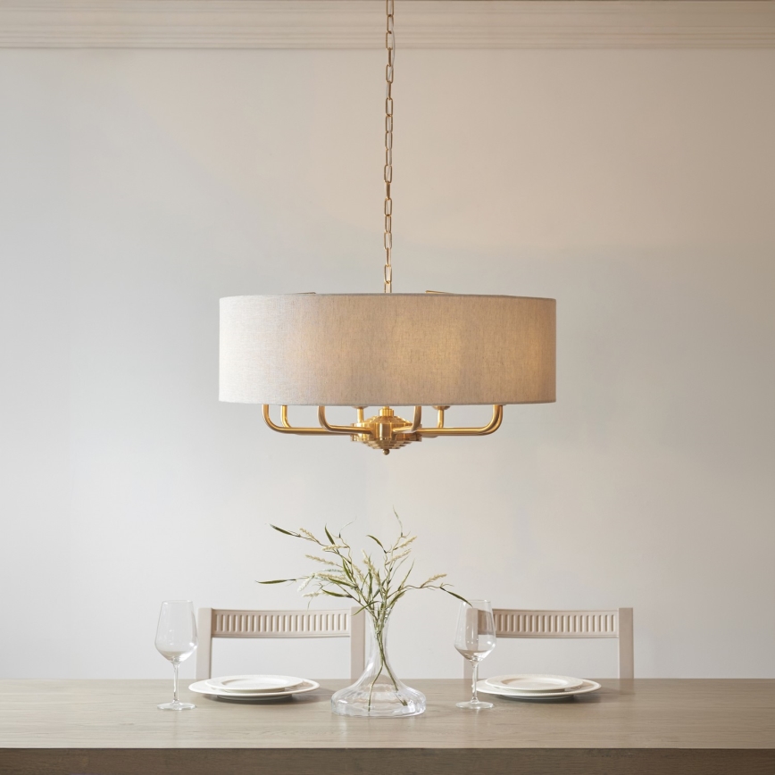Endon 110727 - Luster na reťazi HIGHCLERE 8xE14/6W/230V béžová/mosadz pr. 70 cm