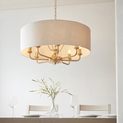 Endon 110727 - Luster na reťazi HIGHCLERE 8xE14/6W/230V béžová/mosadz pr. 70 cm