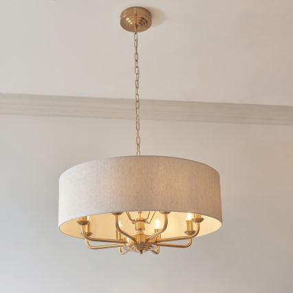 Endon 110727 - Luster na reťazi HIGHCLERE 8xE14/6W/230V béžová/mosadz pr. 70 cm