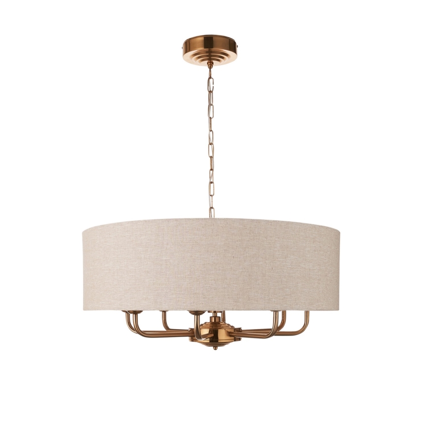 Endon 110727 - Luster na reťazi HIGHCLERE 8xE14/6W/230V béžová/mosadz pr. 70 cm