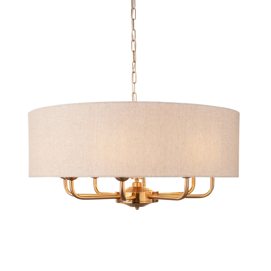 Endon 110727 - Luster na reťazi HIGHCLERE 8xE14/6W/230V béžová/mosadz pr. 70 cm