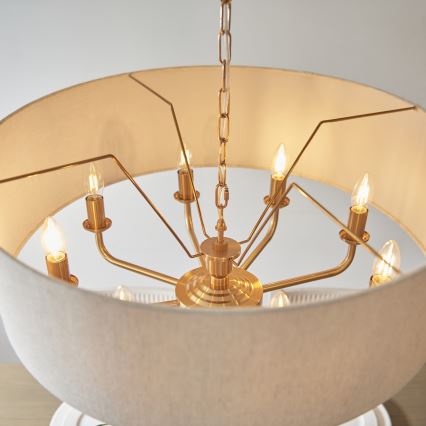 Endon 110727 - Luster na reťazi HIGHCLERE 8xE14/6W/230V béžová/mosadz pr. 70 cm