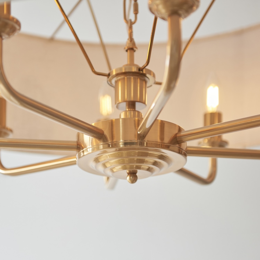 Endon 110727 - Luster na reťazi HIGHCLERE 8xE14/6W/230V béžová/mosadz pr. 70 cm