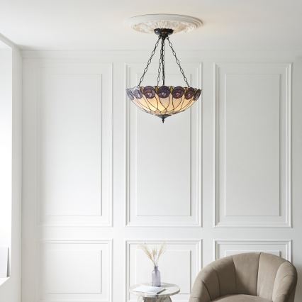 Endon 111872 - Závesný luster na reťazi Tiffany HUTCHINSON 3xE27/60W/230V priemer 50 cm