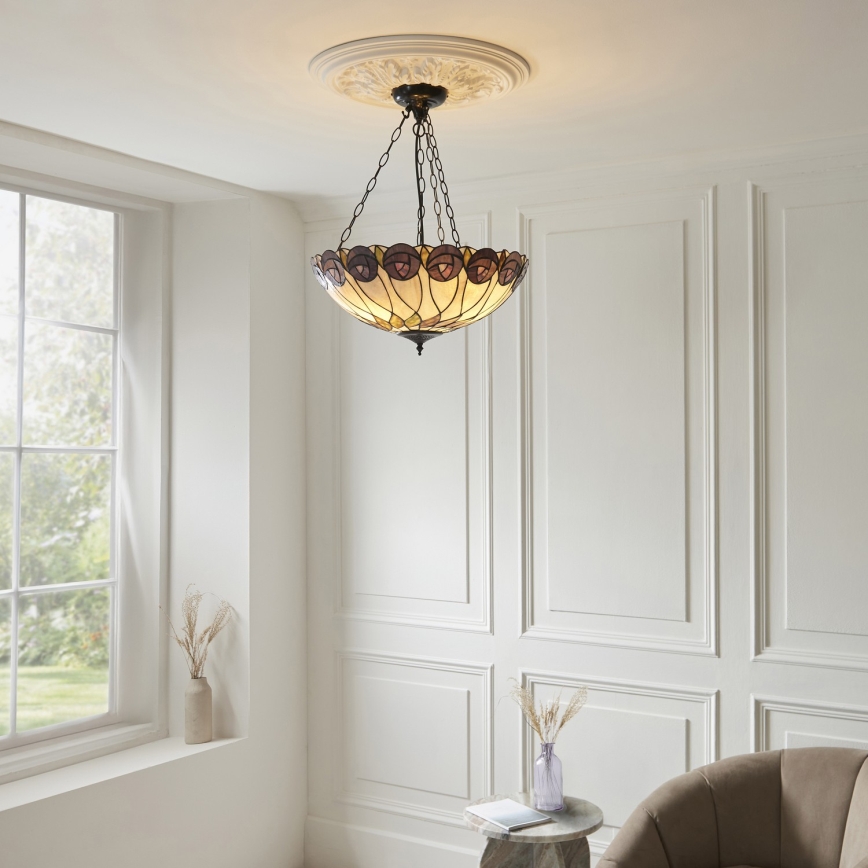 Endon 111872 - Závesný luster na reťazi Tiffany HUTCHINSON 3xE27/60W/230V priemer 50 cm