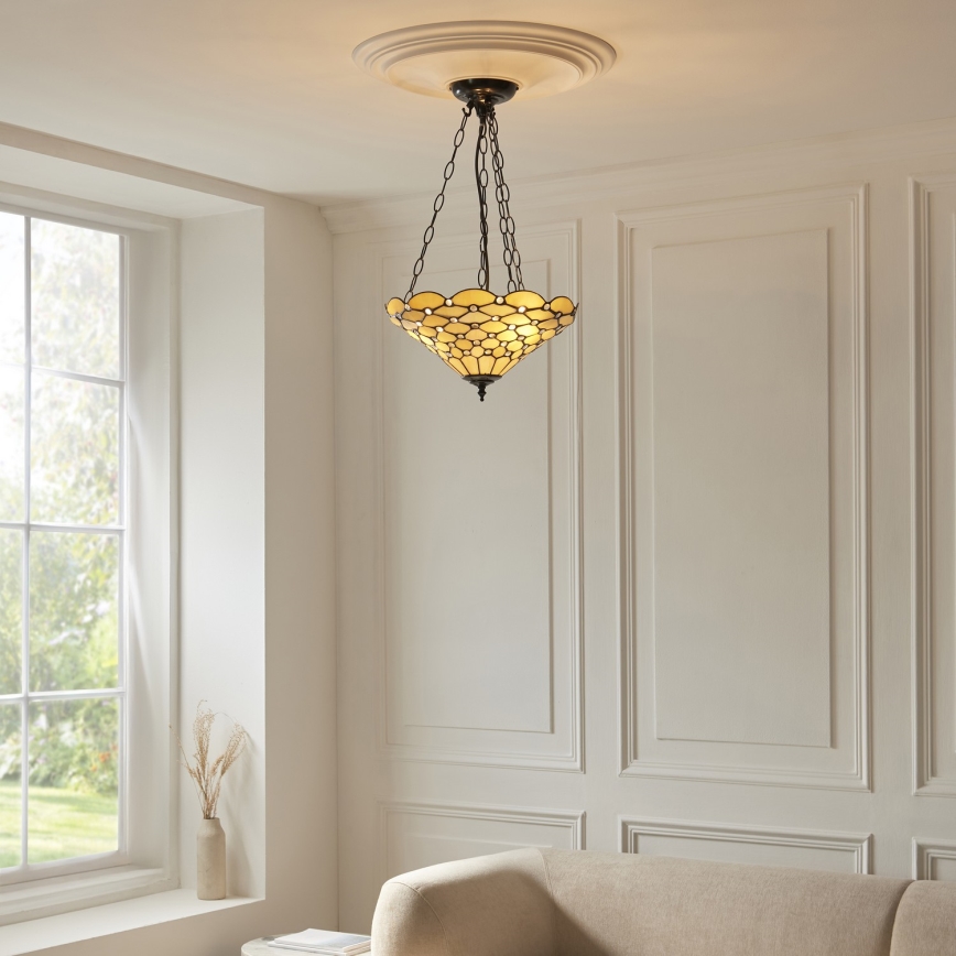 Endon 111884 - Luster na reťazi Tiffany PEARL 3xE27/10W/230V pr. 37 cm