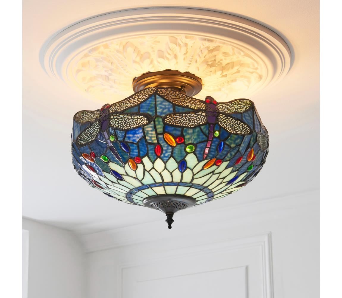Endon 111897 - Prisadený luster Tiffany DRAGONFLY 3xE27/10W/230V, priemer 41 cm 111897