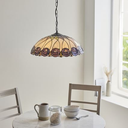 Endon 111985 - Luster na reťazi Tiffany HUTCHINSON 3x E27/10W/230V priemer 50 cm