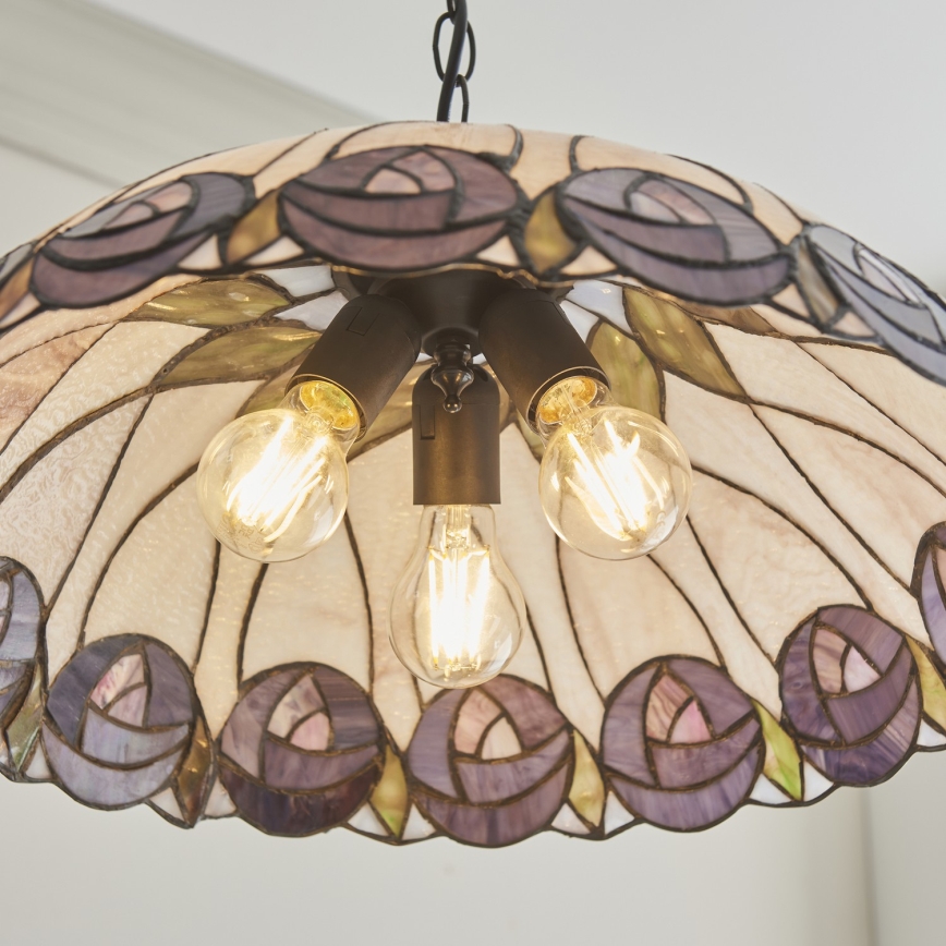 Endon 111985 - Luster na reťazi Tiffany HUTCHINSON 3x E27/10W/230V priemer 50 cm