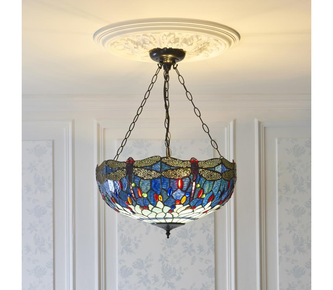 Endon 112250 - Luster na reťazi Tiffany DRAGONFLY 3xE27/60W/230V priemer 50 cm 112250