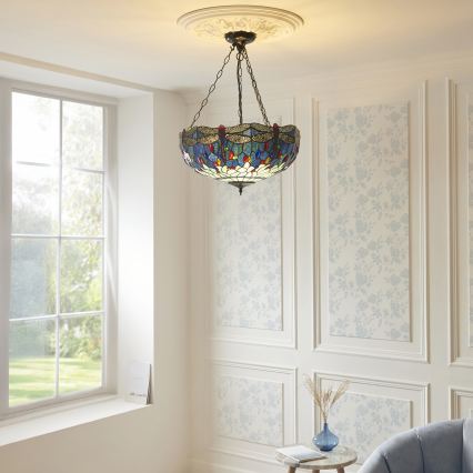 Endon 112250 - Luster na reťazi Tiffany DRAGONFLY 3xE27/60W/230V priemer 50 cm
