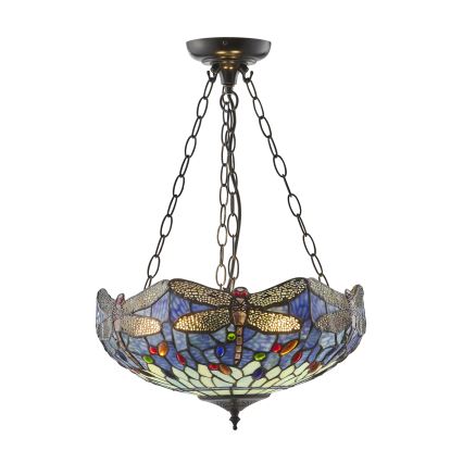Endon 112250 - Luster na reťazi Tiffany DRAGONFLY 3xE27/60W/230V priemer 50 cm