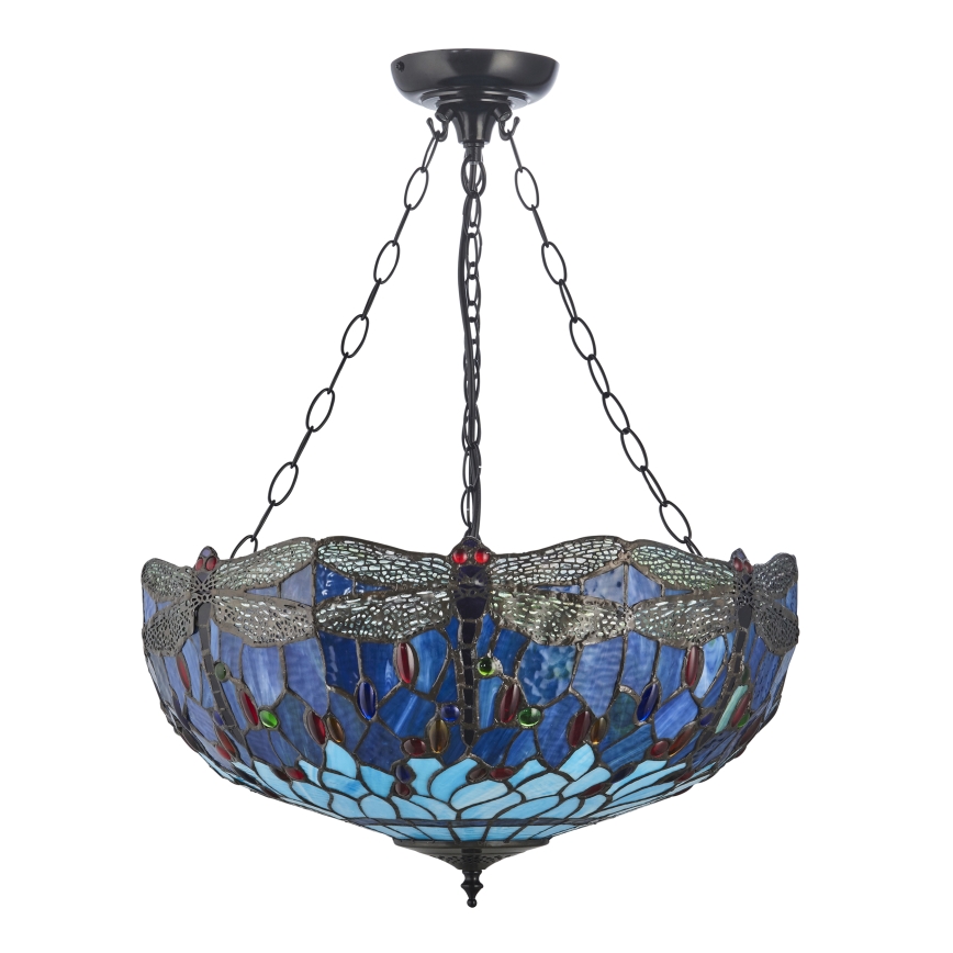 Endon 112250 - Luster na reťazi Tiffany DRAGONFLY 3xE27/60W/230V priemer 50 cm