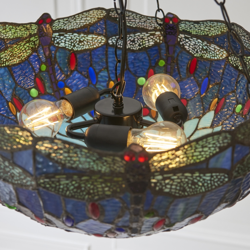 Endon 112250 - Luster na reťazi Tiffany DRAGONFLY 3xE27/60W/230V priemer 50 cm