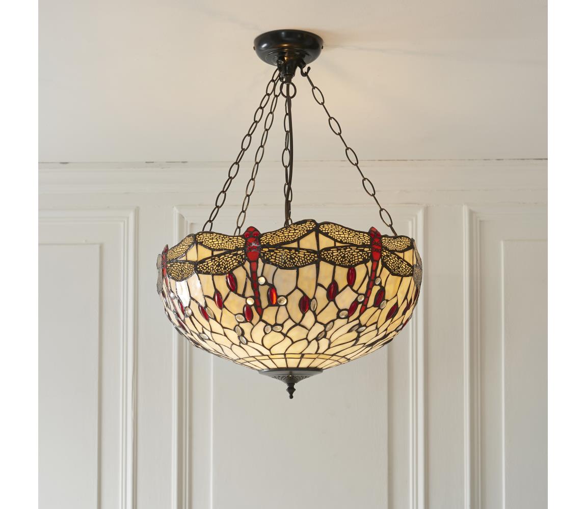 Endon 112251 - Závesný luster na reťazi Tiffany DRAGONFLY 3xE27/60W/230V priemer 50 cm 112251
