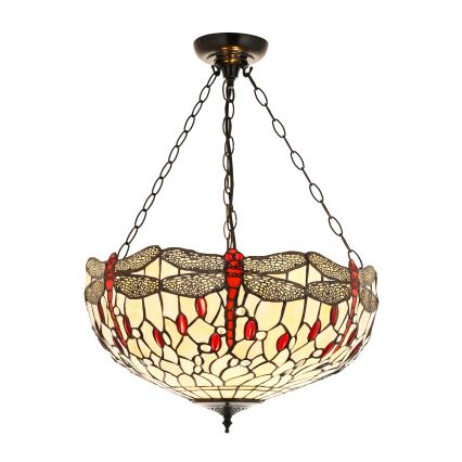 Endon 112251 - Závesný luster na reťazi Tiffany DRAGONFLY 3xE27/60W/230V priemer 50 cm