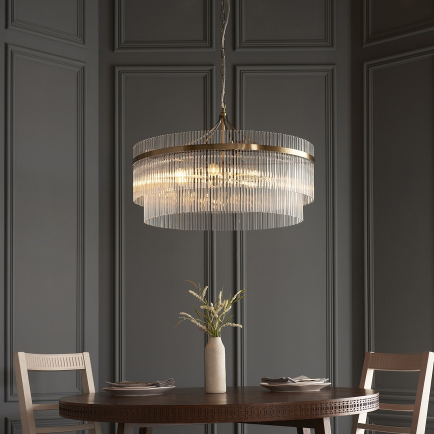 Endon 112574 - Luster na reťazi MARIETTA GRAND 7xE14/7W/230V mosadz/číre
