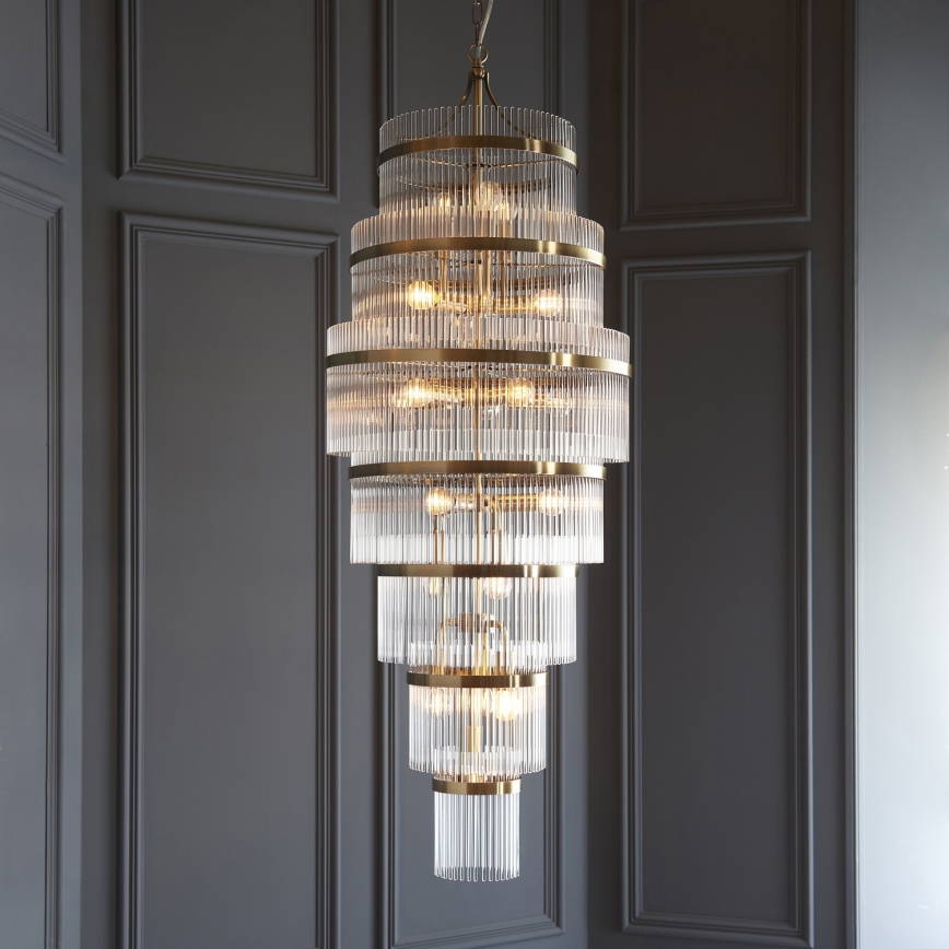 Endon 112793 - Luster na reťazi MARIETTA GRAND 21xE14/6W/230V mosadz/číra